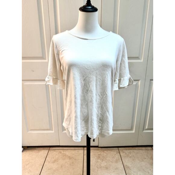 Ann Taylor Basic Ruffle Sleeve T-Shirt, Womens M, Cottage Blouse Staple Layer - Picture 1 of 8